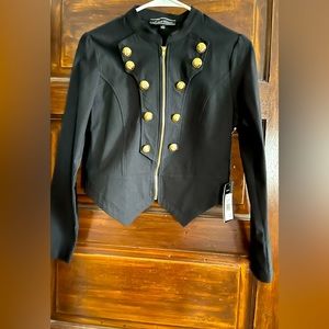NWT Black jacket bell hop style casual zip marked L but runs very small